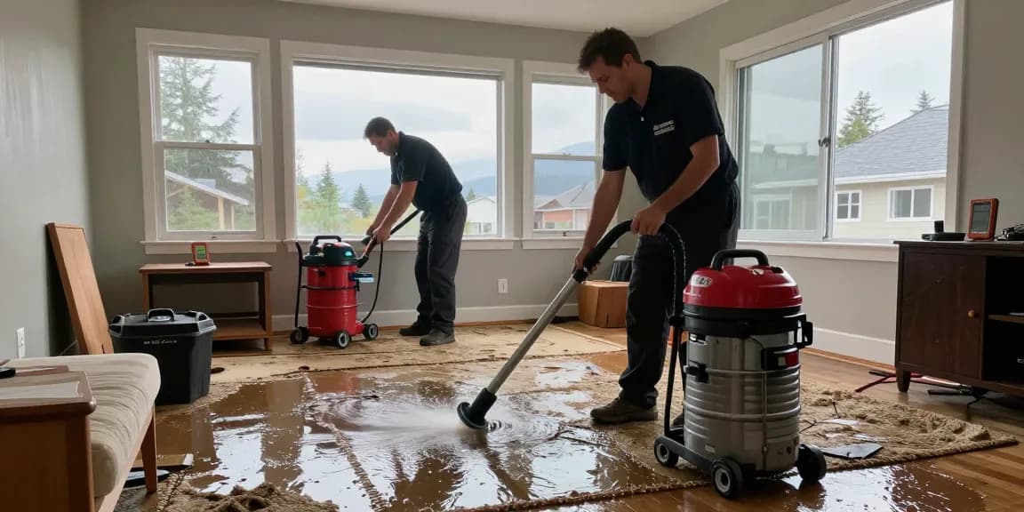 Water Damage Restoration West Vancouver technician extracting water from flooded home.
