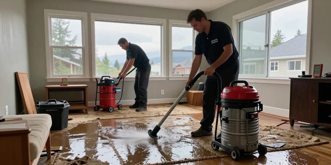 Water Damage Restoration West Vancouver technician extracting water from flooded home.